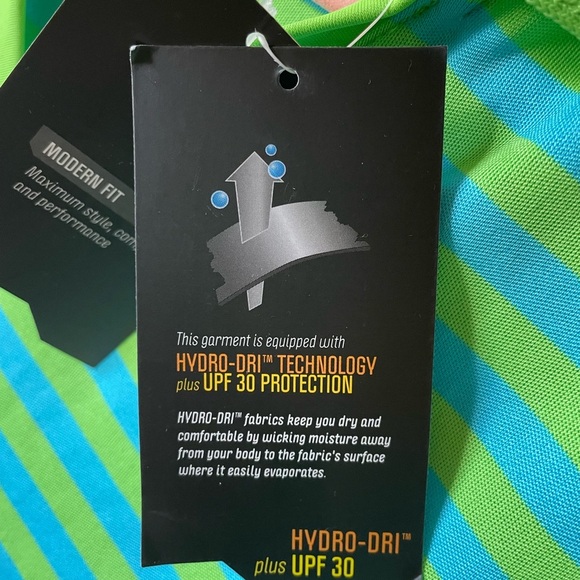 Slazenger Stripe Flash Green and Blue Striped Polo Golf Shirt Women’s XS NWT - Picture 3 of 5